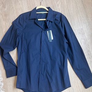 Perry Ellis Dark Blue Patterned Dress Shirt